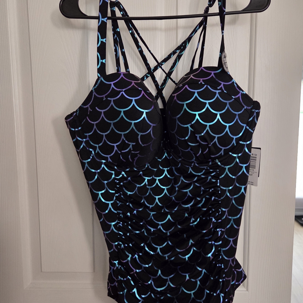 Torrid Black and Blue Mermaid Scale One Piece NWT